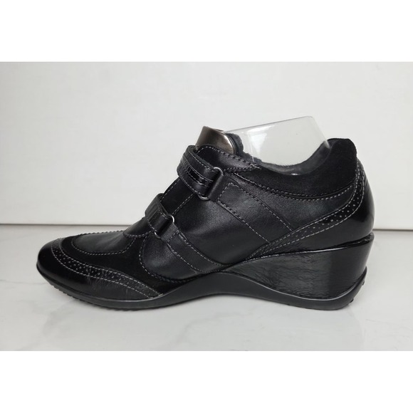 Geox Respira Sz 10 Leather  Sneakers Wedged Heel Womens Black D1387B‎ - Picture 4 of 15